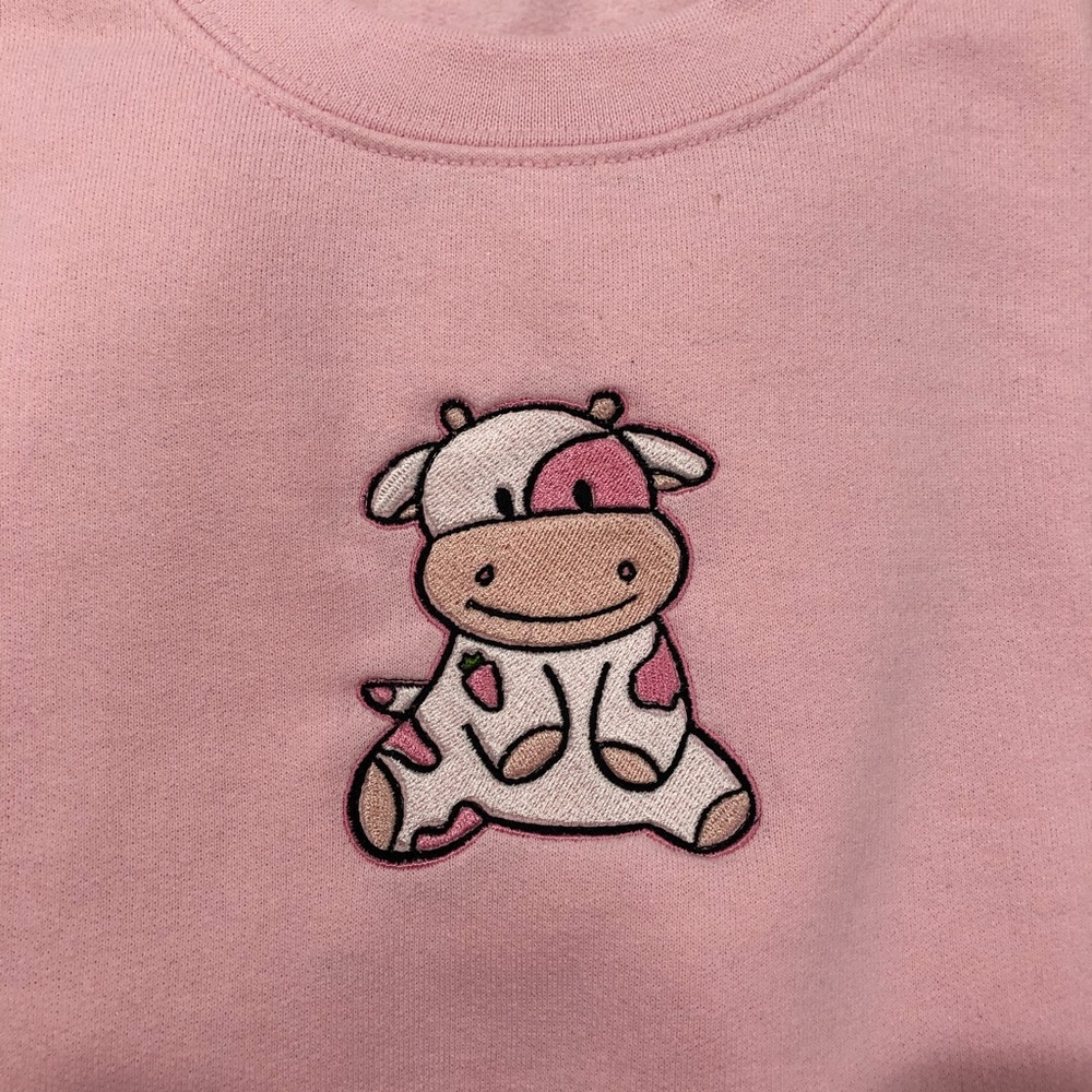 Strawberry cow embroidered crewneck
